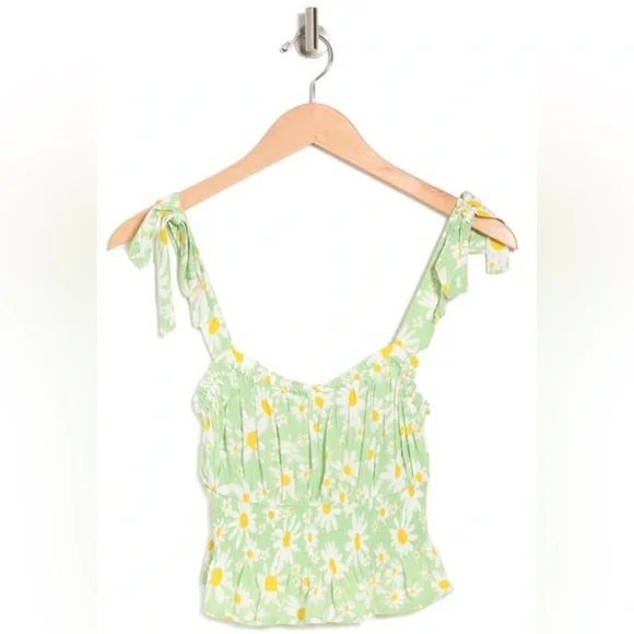 ELODIE Green Floral Tie Shoulder Smocked Crop Tank Size Small NWT - Picture 2 of 10
